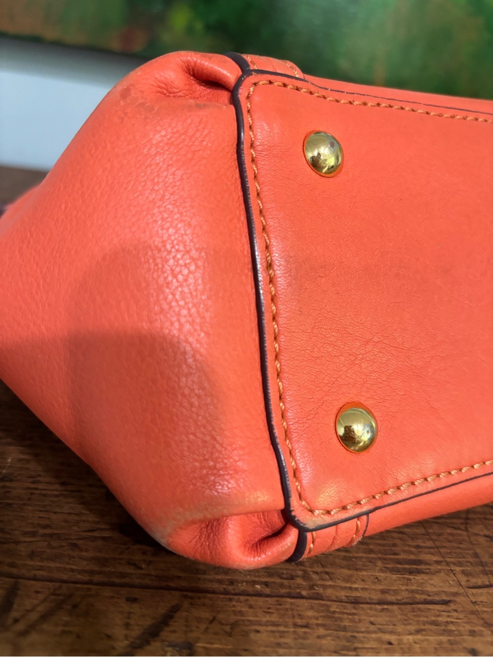 Vintage MCM Coral-Orange Leather Shoulder Satchel with Gold Hardware - Picture 12 of 16